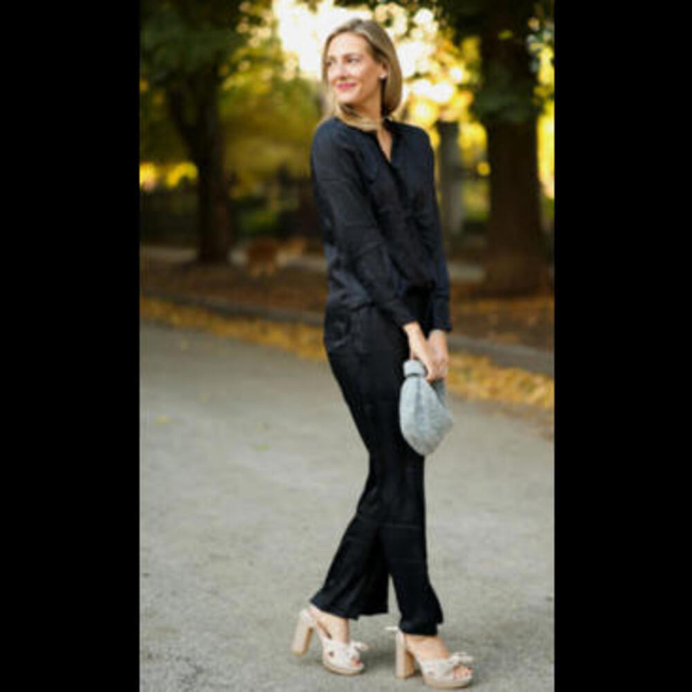 Anthropologie Able Alayna Satin wide leg pants  Black  XXS NWT $128 msrp